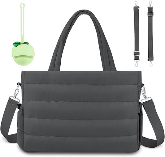 KUBYA Diaper Bag Tote, Puffer Diaper Tote Bags for Women Lightweight Travel Work Hospital Baby Bag Crossbody Mommy Bag
