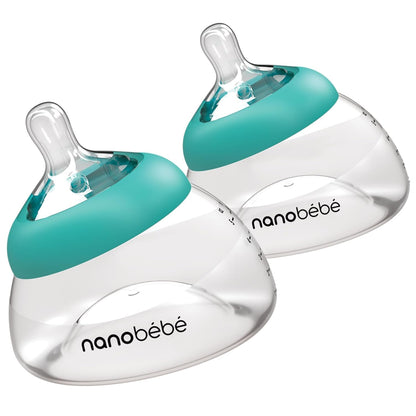Nanobebe Breastmilk Bottle, Breastfeeding Newborn Breast Like, Anti Colic, Perfect Latch, Preserves Breast Milk nutrients, Twin-Pack Grey