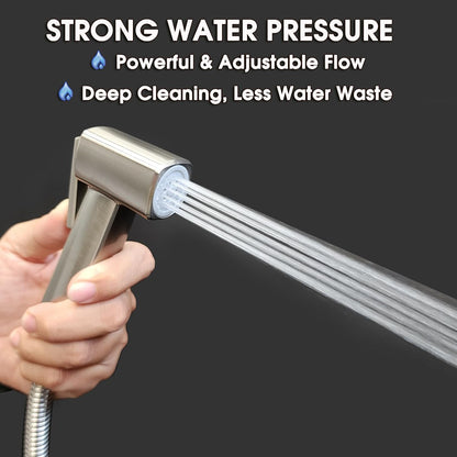 Handheld Bidet Sprayer for Toilet, Lockable Push Button, High Pressure Bathroom Sprayer, Cloth Diaper & Personal Hygiene Sprayer, Tank Mount No-Drill Install, Stainless Hose Set, Black Color