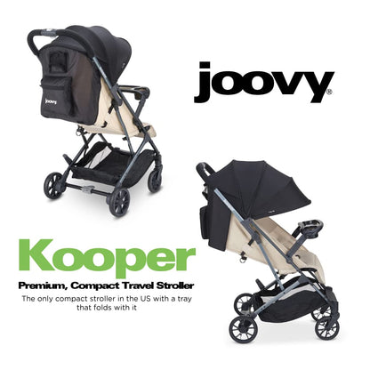 Joovy Kooper X2 Double Stroller, Lightweight Travel Stroller, Compact Fold with Tray, Black
