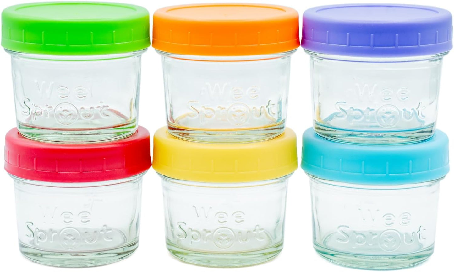 WeeSprout Glass Baby Food Storage Jars w/Lids (4 oz, 12 Pack Set) Snack, Puree, Reusable Small Containers, Breast Milk, Fridge or Freezer, Microwave & Dishwasher Safe, Essential Must Have for Infants