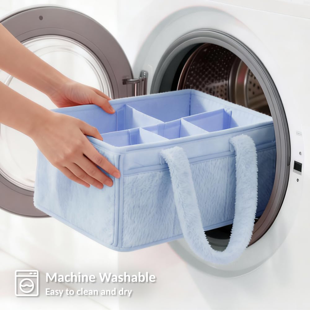 luxury little Soft Baby Diaper Caddy Organizer, Nursery Storage Basket with Removable Divider, Portable Baby Diapers Basket, Gifts for New Parent, Baby Shower (Baby Blue)