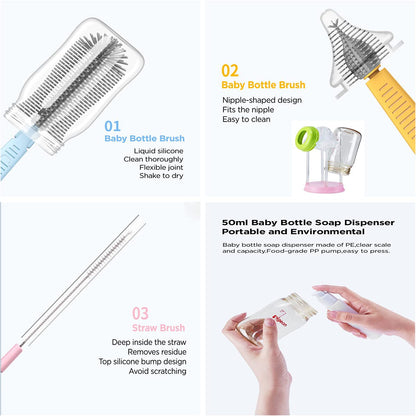 Travel Baby Bottle Drying Rack with Bottle Cleaning Brush Set, Blue