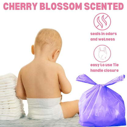 Baby Disposable Diaper Sacks (500 ct.) Fresh Baby Powder Scented Bulk Easy-Tie Diaper Sacks Nursery Trash Bags Dog Poop Bags Cat Litter Waste Bags Sanitary Pads Disposal Bags (500 Bags, Blue)