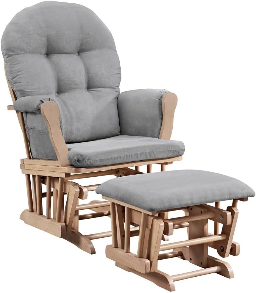 HomeStock Glider and Ottoman Set - Padded Arms, Storage Pockets, Metal Bearings White and Blue