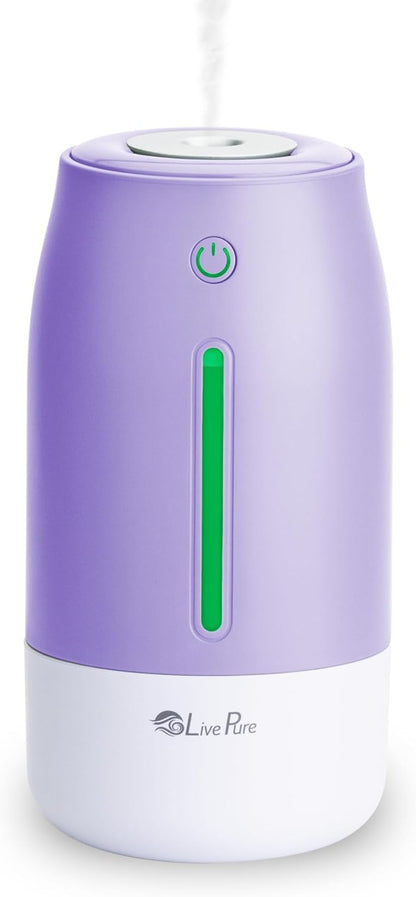 LivePure Cool Mist Humidifiers for Bedroom. Small Humidifier for Babies, Nursery, Plants, Office. Ultrasonic Cool Mist Humidifier w/Quiet Operation, USB-C Rechargeable. Rose Quartz