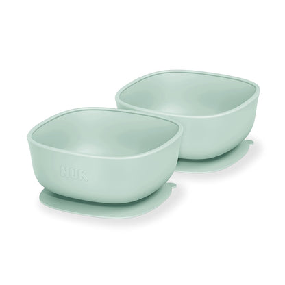 NUK Silicone Baby Tableware Bundle, Includes 1 Plate, 1 Bowl, 1 Cup, & 1 Spoon, Durable Suction Feature Helps Reduce Spills, Microwave-Safe, BPA-Free