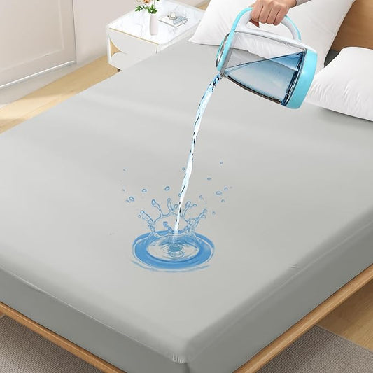 Full Size Waterproof Mattress Protector - Noiseless, Breathable, Machine Washable Fitted Mattress Cover with Deep Pocket up to 5”-21”（Light Grey）