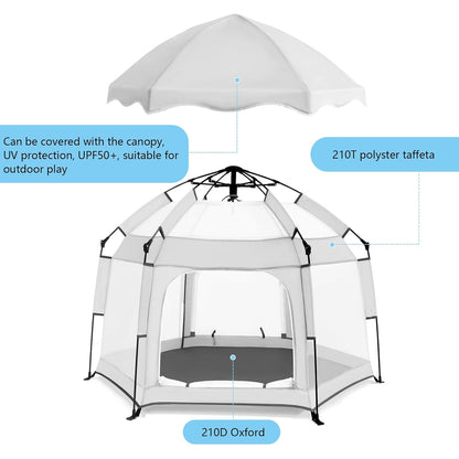 Bend River Baby Playpen with Canopy, Portable Baby Beach Tent, Toddler Play Yard Indoor and Outdoor, Foldable Mosquito Net for Infant - Grey