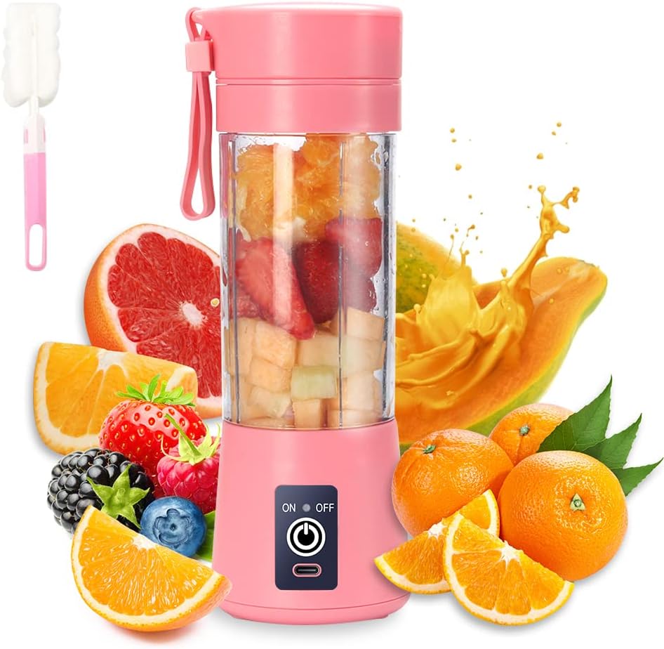 Portable Blender Cup,Electric USB Mini Juicer Blender For Shakes and Smoothies, Juice,380ml, Six Blades Great for Mixing,Black