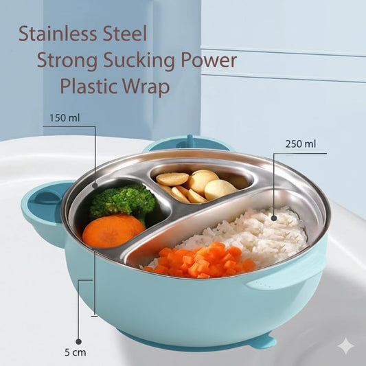 I love D&M Baby Toddler Food-Grade 316 Stainless Steel Bowl with Insulated Lid Strong Suction Leak-Resistant BPA Free Easy to clean (no utensil, Placid Blue)