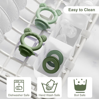 WAJIAYON Baby Breastmilk Popsicle Molds & Baby Fruit Feeder (4 Pack), Infant Food Freezer Tray Storage Containers, Silicone Teething Pacifier Feeder and Teether for Babies,Boys and Girls-Pink&Purple