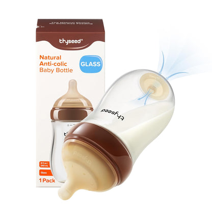 Thyseed Anti-Colic Glass Baby Bottle for Breastfed Infants, Natural Feeding, Breast-Like Newborn Extra Slow Flow Nipple (0m+), 5 oz, 2 Pack