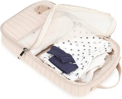 MOMIGO Baby Diaper Bag Organizer Pouches Waterproof Mini Diaper Bag - 2 pcs/set Foldable Hanging Bag Reusable, Washable or Cloth Diapers, with Gift for Baby Shower (Khaki（A）)