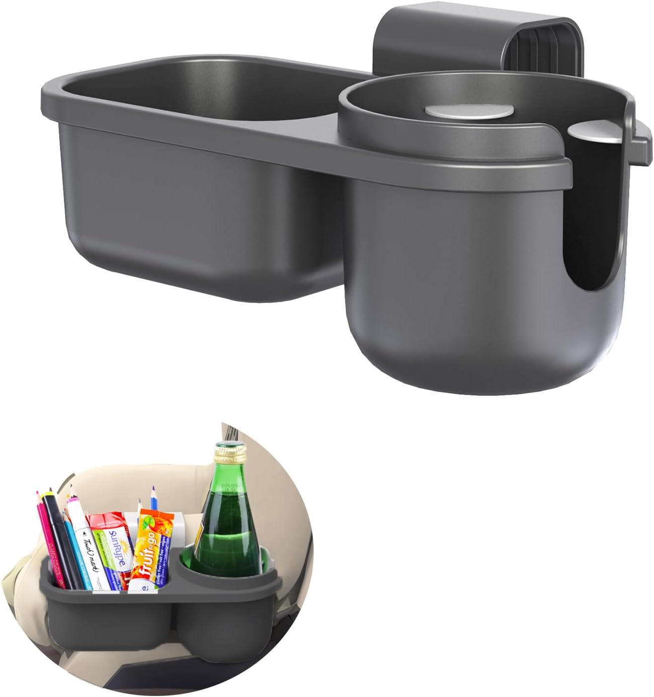 Child Cup Holder with Snacks Holder for Convertible Car Seats, Convertible Cup Holder, Stroller Cup Holder with Snack Pod Compatible with Most Convertible Car Seats- Black.
