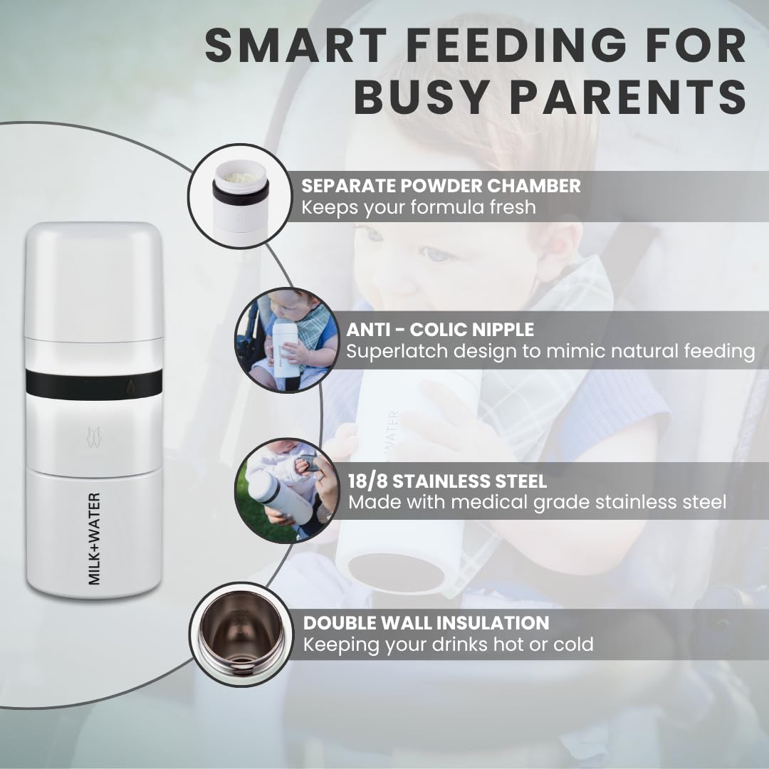 MILK & WATER All in One Baby Bottle & Baby Formula Dispenser On the Go, 5oz - Keeps Water Warm & Formula Fresh - Baby Formula Mixing Bottle with Anti Colic Nipple - Leak-Proof - 3+ Months (Pink)