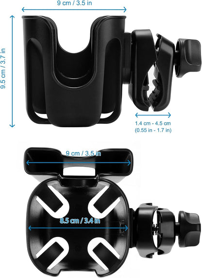 Accmor Universal Cup Holder, Stroller Cup Holder with Phone Holder, 360° Rotatable Large Caliber Designed Bottle Holder for Stroller, Bike, Wheelchair, Walker, Scooter