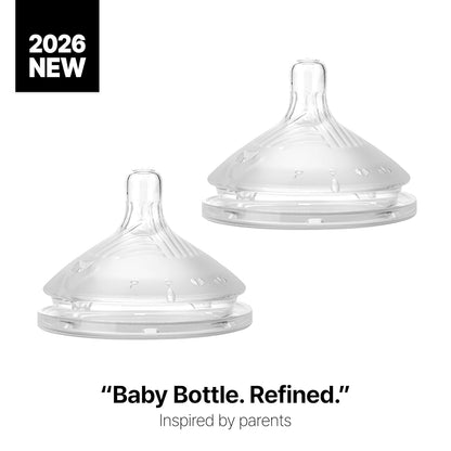 Comotomo Silicone Replacement Nipples for Baby Bottle Gen 2 (2026 Release) - Soft, Silicone Nipples with Dual Anti-Colic Vents Designed for Natural Latch (Pack of 2), Fast Flow (6+ Months)