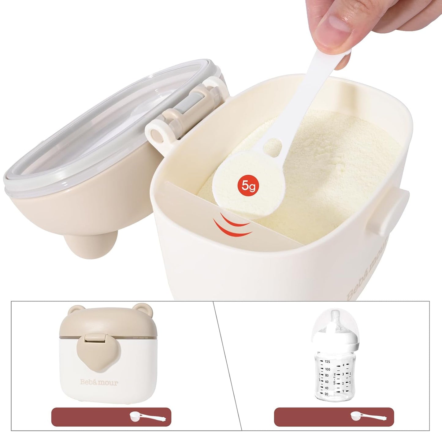 Bebamour Baby Formula Dispenser, BPA Free Portable Milk Powder and Candy Fruit Snack Storage Container with Scoop and Leveller for Travel, 450 ML, Green Cow