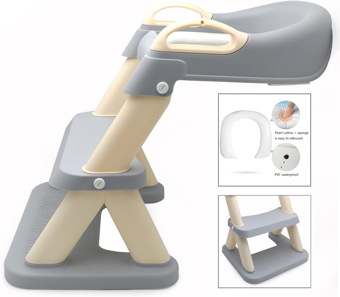 HTTMT- Giraffe Potty Training Toilet Ladder Seat With Upgraded Cushion Step Stool Ladder Toilet Chair/Toilet Trainer for Baby Toddler Kids Children In Pink [P/N: ET-BABY001-PINK STEP]