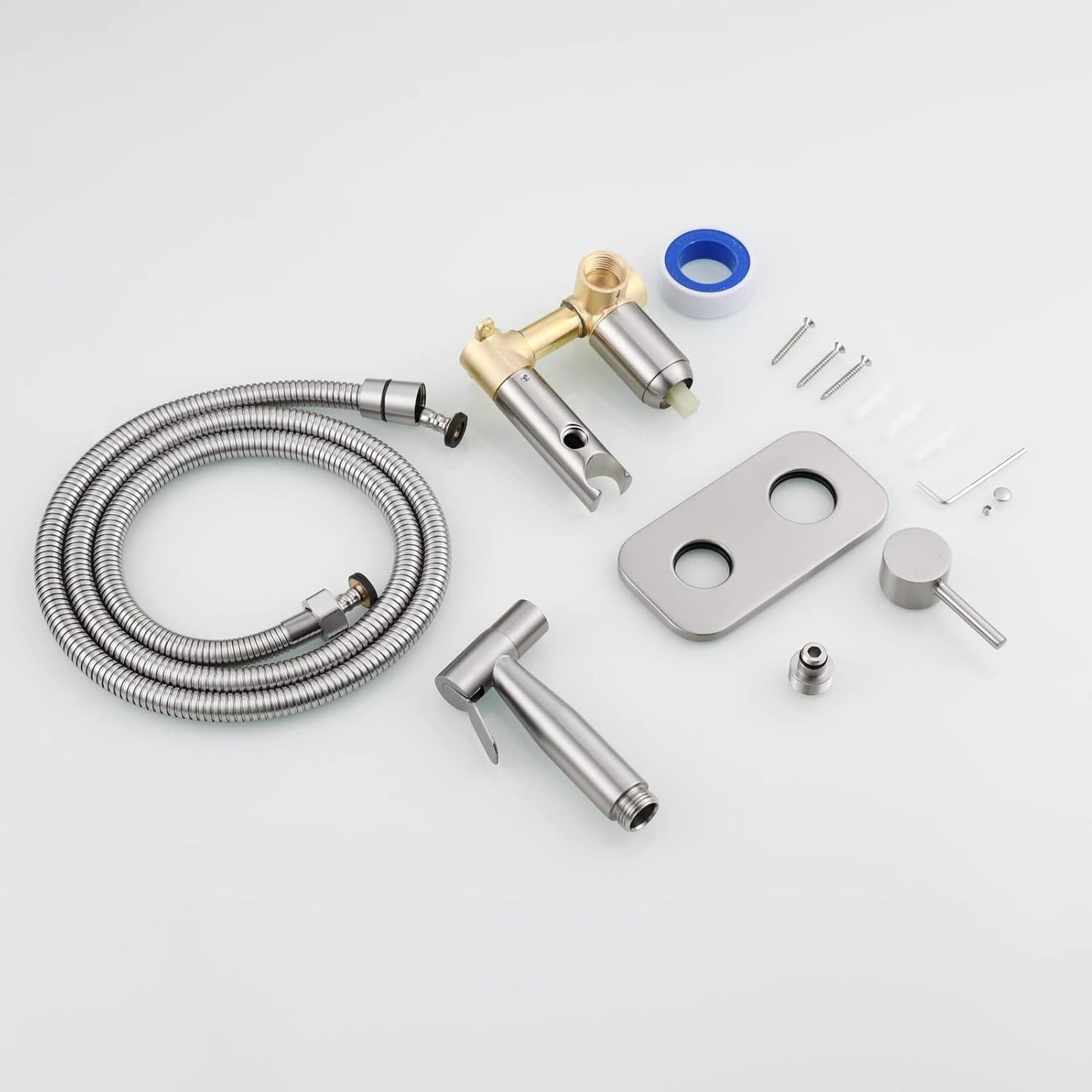 Tecmolog Stainless Steel Bathroom Bidet Sprayer Set Concealed Bidet Sprayer for Toilet Hot and Cold Handheld Cloth Diaper Sprayer Kit