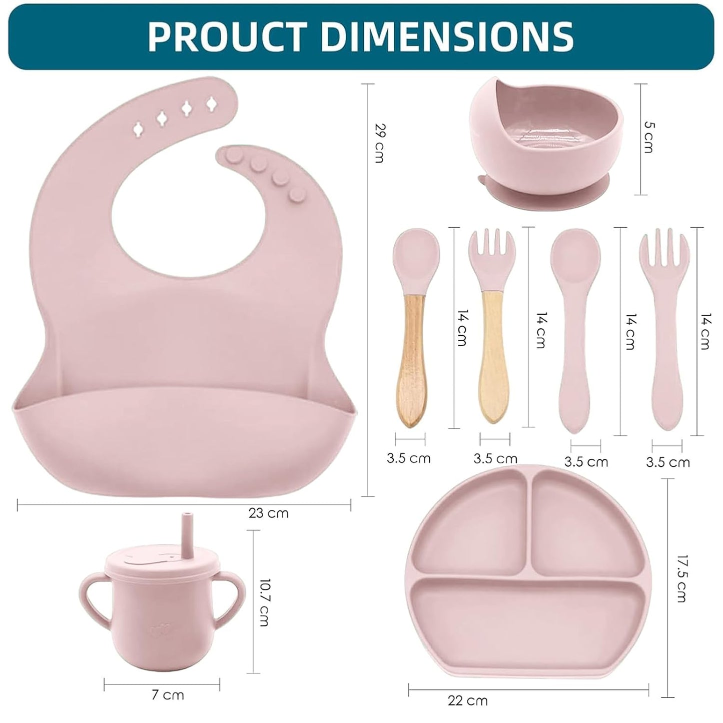 100% Silicone Baby Feeding Set, BPA Free Baby Dishes with Suction Bowl, Divided Plate, Toddler Self Feeding Dish Set with Spoons, Forks, Sippy Cup and Bib, Baby Eating Utensils (Navy Blue)