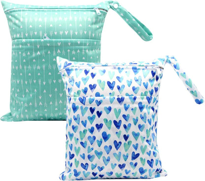 Wet Dry Bags 2-Pack with Cute Dolphin Print - Waterproof Travel Organizer for Swimming Pool Beach Gym Baby Cloth Diapers Swimwear with Dual Zippers