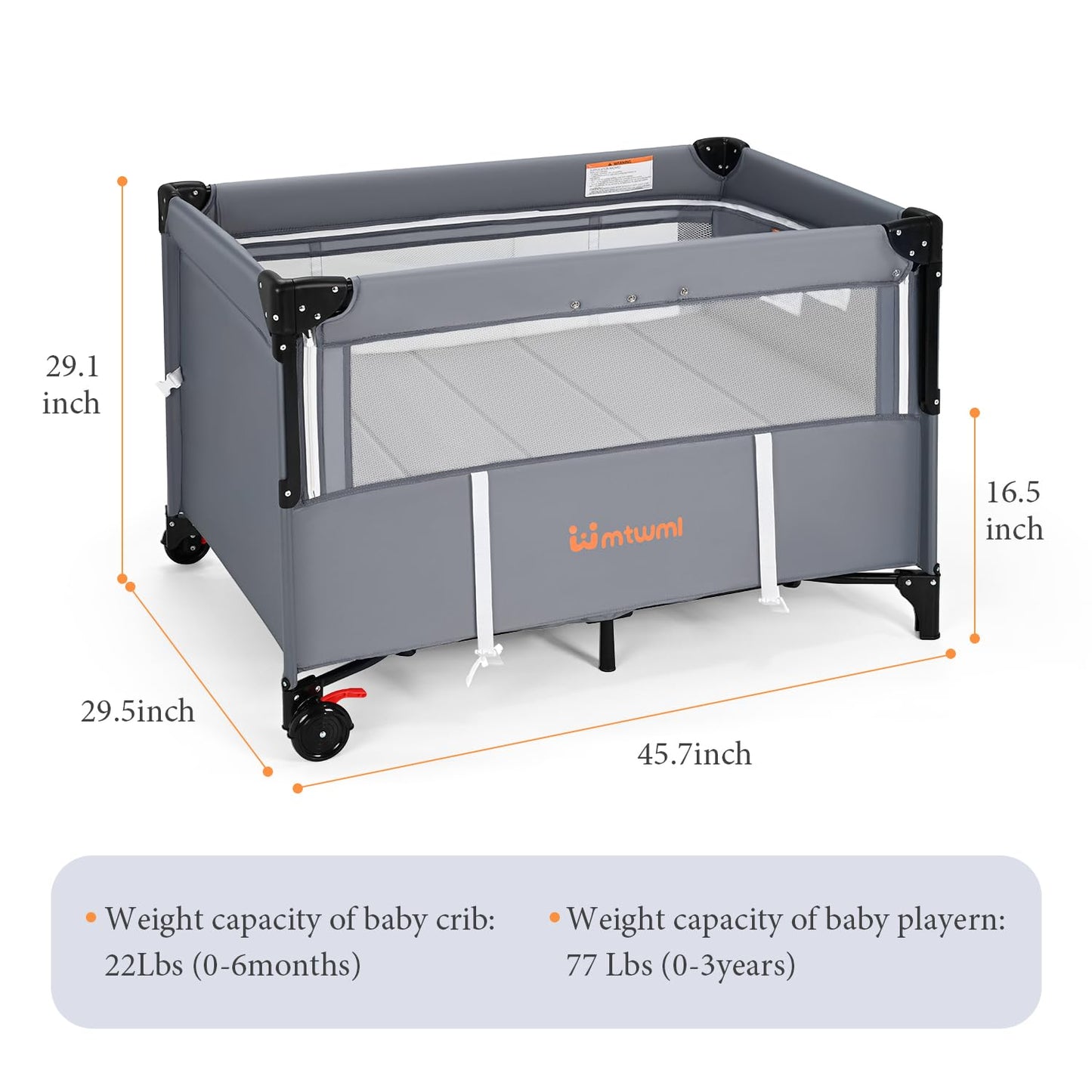 MTWML Portable Baby Bassinet,2 in1 Baby Playard and Bedside Crib with Wheel,1-Second Setup Foldable Playpen and Nursery Center with Travel Bag for Home or Travel Newborn to Toddler(Deep Grey)