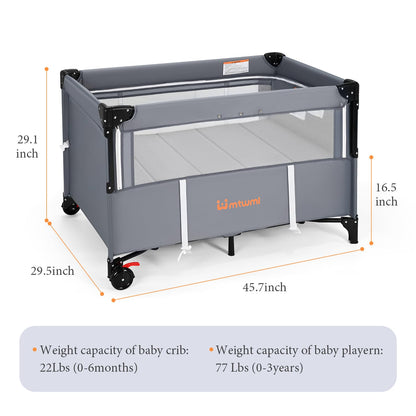 MTWML Portable Baby Bassinet,2 in1 Baby Playard and Bedside Crib with Wheel,1-Second Setup Foldable Playpen and Nursery Center with Travel Bag for Home or Travel Newborn to Toddler(Deep Grey)
