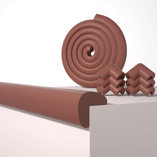 Baby Proof Edge Corner Protector, 6.56FT 0.47''Th L-Shape Furniture Corner & Edge Safety Bumpers with 6 Corners, Pre-Taped, Soft NBR Rubber Foam Desk Edge Cushion Wall Corner Protector (Brown)