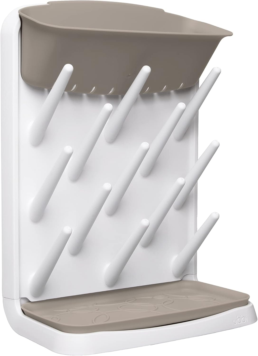 Ubbi Vertical Baby Bottle Drying Rack, Space Saving Countertop Drying Rack Baby Accessory, Taupe