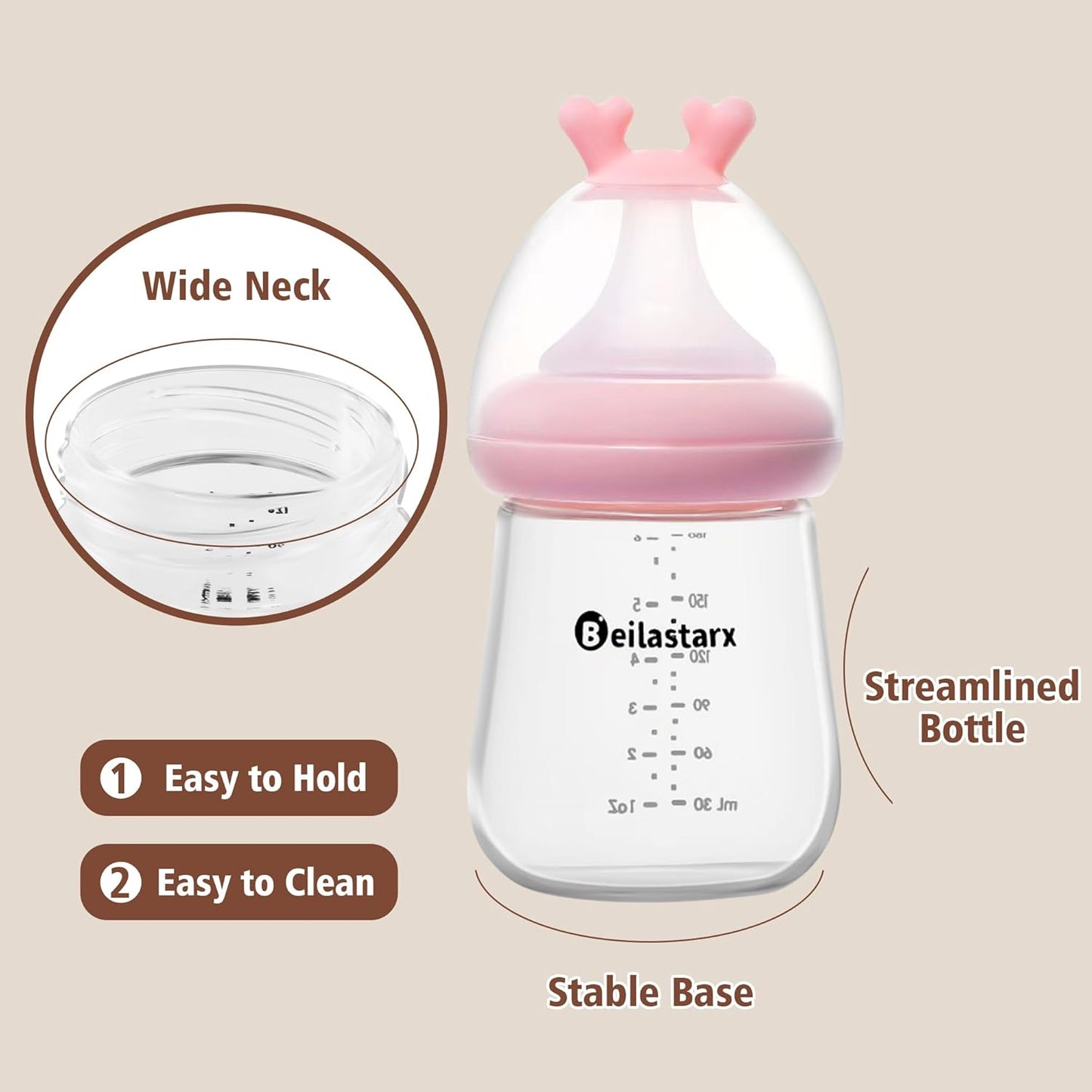 Glass Baby Bottles with Natural Response Nipple Size SS - Anti Colic Baby Bottles Wide Neck Slow Flow Baby Bottle (Multicolor, 4oz (Pack of 2))