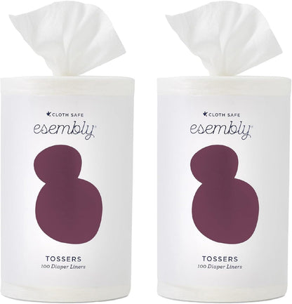 Esembly Tossers – Disposable Bamboo from Viscose Diaper Liners for Cloth Diapers – Earth-Friendly, Fragrance-Free, Chlorine-Free – One Size, 200 Liners (2-Pack of 100-Liner Rolls)