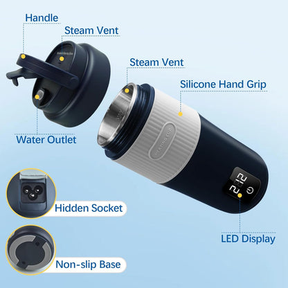 Portable Baby Bottle Warmer, Travel-Friendly with Detachable Battery Base, Type-C Fast Charge, 316 Stainless Steel, Touch Control, 8H Constant Temperature, Child Lock, 95-131°F
