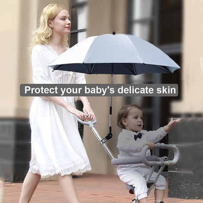 Universal Baby Stroller Sun Protection Parasol, with Umbrella Clip Fixing Device, UPF 90+ UV Protect Pushchair Sun Parasol (Silver)