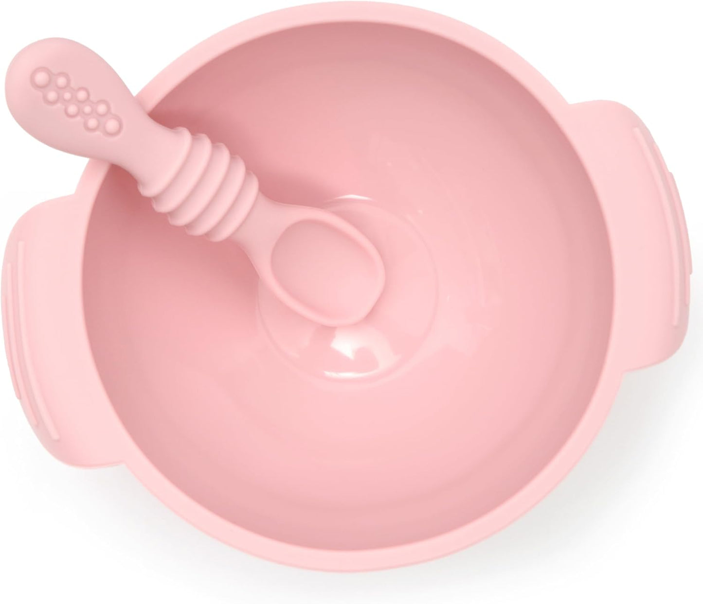 PrimaStella Unbreakable Silicone Non-Slip Bowl and Chew Spoon Set for Babies and Toddlers (Rainbow Swirl)