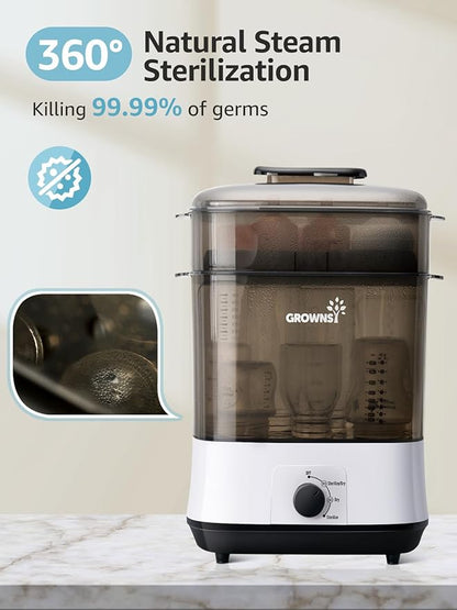 Grownsy Adjustable 4 in 1 Large Bottle Sterilizer and Dryer, 8 Bottles Capacity,Electric Steam Baby Bottle Sterilizer, Sanitizer for Baby Bottles & Pacifiers, Breast Pump Parts