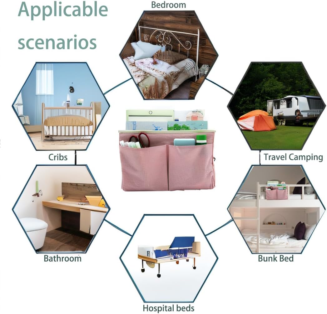 Bedside Caddy Organizer/Bedside Hanging Storage Bag Multi-Function Caddy for Bunk bed Hospital Beds Dorm Bed Rails, Holders Books Glasses Phones Magazine(White)