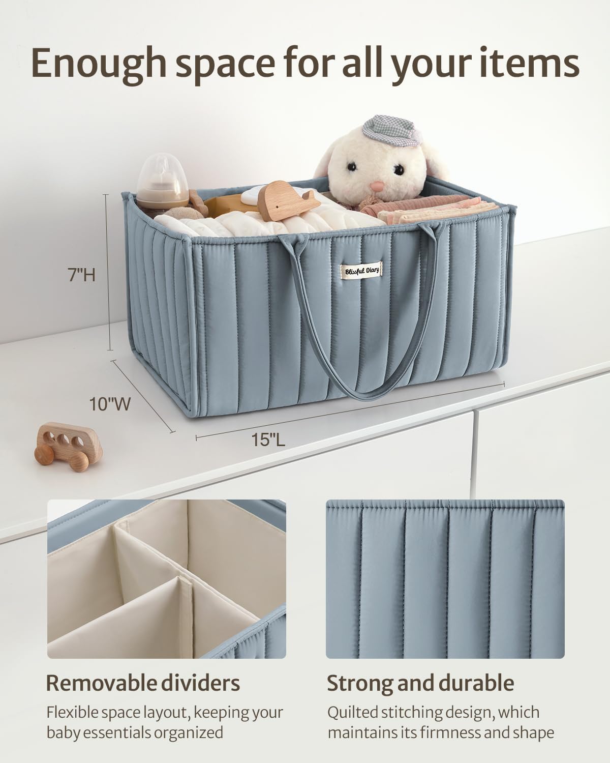 Blissful Diary Baby Diaper Caddy Organizer, Stylish Storage Basket for Newborn Essentials and Diaper Station, Gift for Baby Shower and Registry Must-Have, Mocha Brown