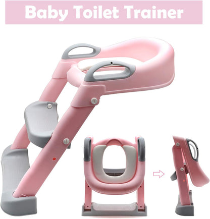 HTTMT- Giraffe Potty Training Toilet Ladder Seat With Upgraded Cushion Step Stool Ladder Toilet Chair/Toilet Trainer for Baby Toddler Kids Children In Pink [P/N: ET-BABY001-PINK STEP]