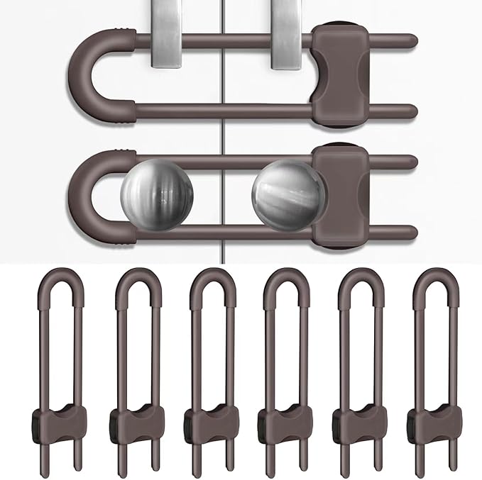 Cabinet Locks for Babies, Baby Proofing Cabinets, 6 Pack U-Shaped Child Locks for Cabinets, Child Proof Cabinet Latches,Child Safety Cabinet Locks with Adjustable by SPISPI(Brown)