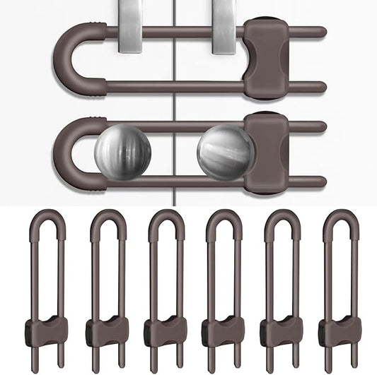 Cabinet Locks for Babies, Baby Proofing Cabinets, 6 Pack U-Shaped Child Locks for Cabinets, Child Proof Cabinet Latches,Child Safety Cabinet Locks with Adjustable by SPISPI(Brown)