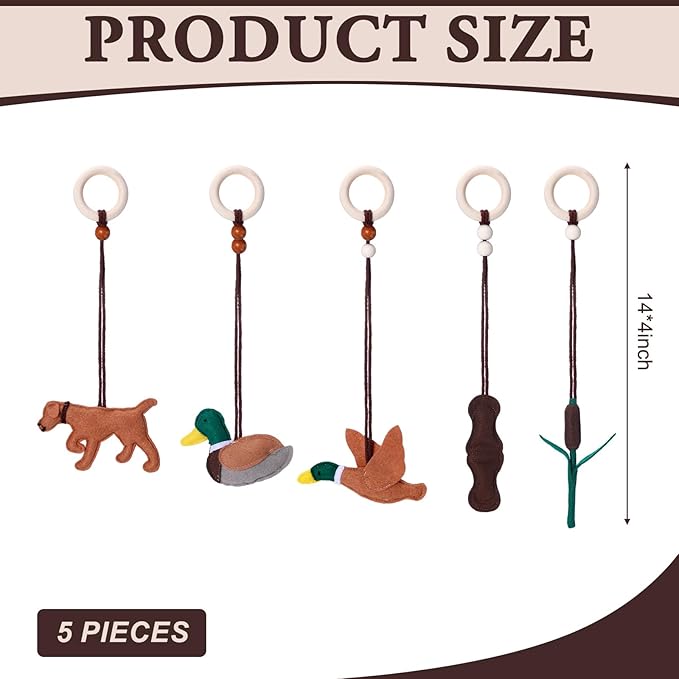 Simgoing 5 Pcs Baby Gym Hanging Toys Baby Wooden Felt Sensory Toys Wooden Activity Pendant for Home Nursery Decoration