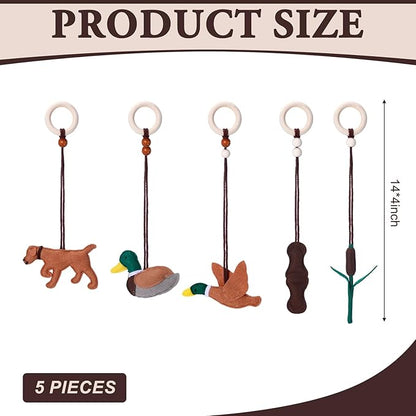 Simgoing 5 Pcs Baby Gym Hanging Toys Baby Wooden Felt Sensory Toys Wooden Activity Pendant for Home Nursery Decoration