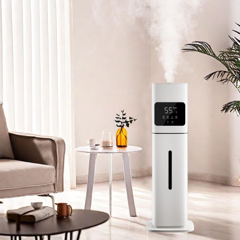 Smart White Humidifier, 2.1Gal/8L Large Capacity Cool Mist Humidifier with 3 Mist Levels, Auto Humidity Control, Timer & Auto Shut-Off, LED Panel & Remote, 360° Nozzle for Nursery, Office, Plants