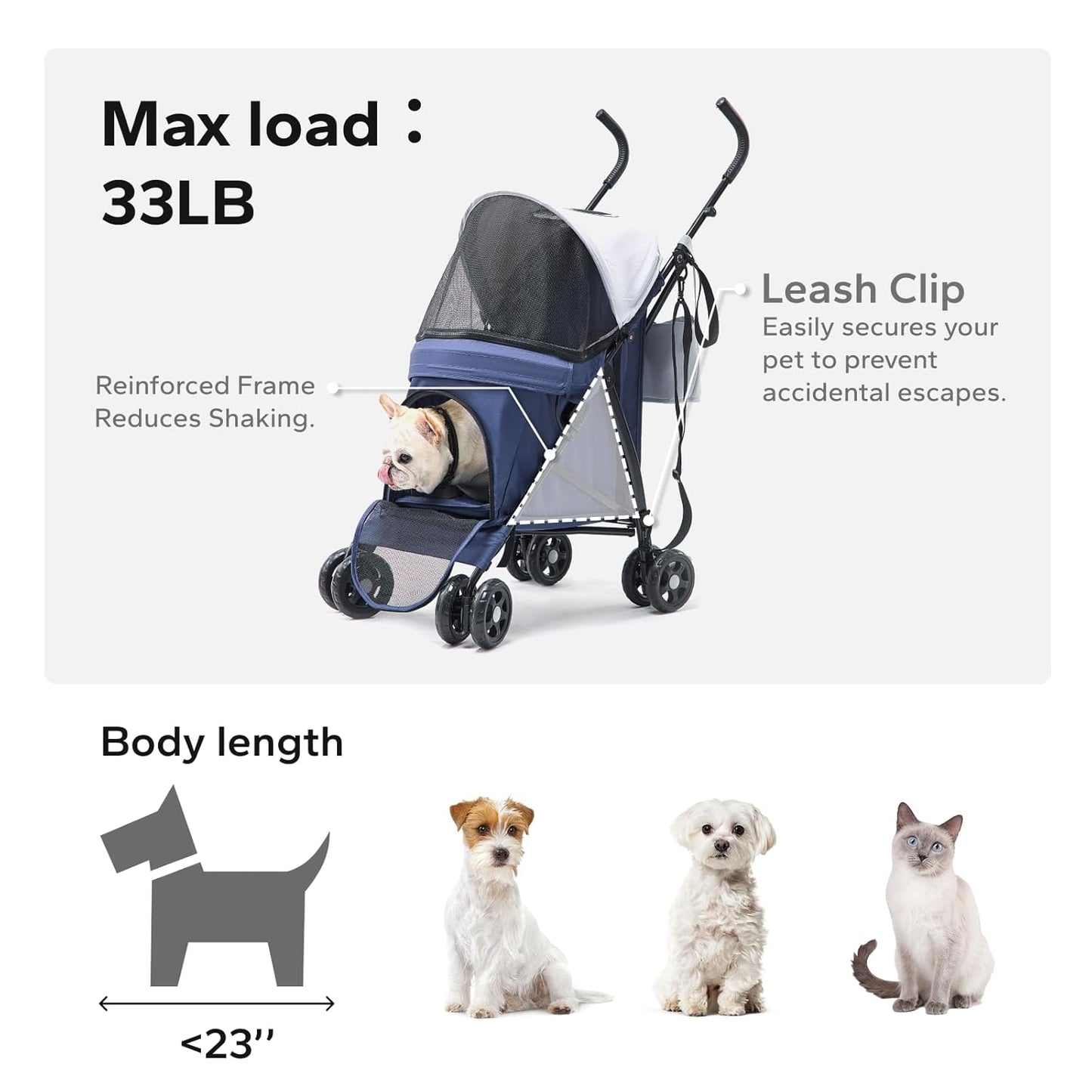 10lbs Ultra-Lightweight Pet Stroller - Compact Folding Umbrella Stroller with Durable Shoulder Strap, 3-Compartment Organizer & Cup Holder - Portable Dog Cat Travel Carriage, Dark Gray