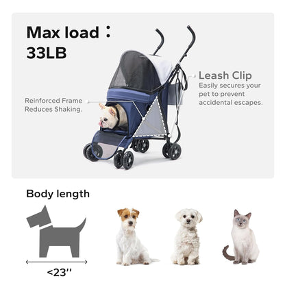 10lbs Ultra-Lightweight Pet Stroller - Compact Folding Umbrella Stroller with Durable Shoulder Strap, 3-Compartment Organizer & Cup Holder - Portable Dog Cat Travel Carriage, Dark Gray