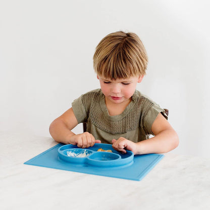 ezpz Mini Mat (Blush) - 6 -12 Months+ - 100% Silicone Suction Placemat + Divided Plate with Three Compartments - Supports Baby-Led Weaning - Designed for Highchair, Table, and Travel