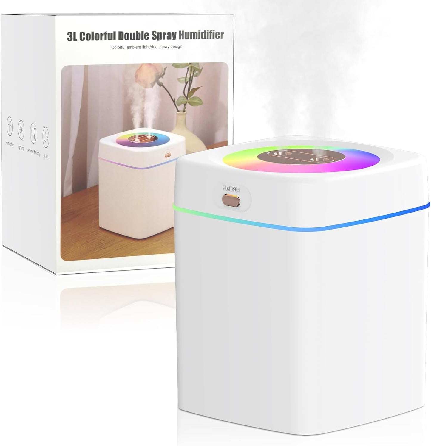 Humidifiers for Bedroom, 25dB Quiet Cool Mist Humidifier for Home, 2L Top Fill Tank for Large Room with 24H Runtime, Carry Handle, NightLight, 12H Auto Shut-off Safety for Nursery/Office/Plants