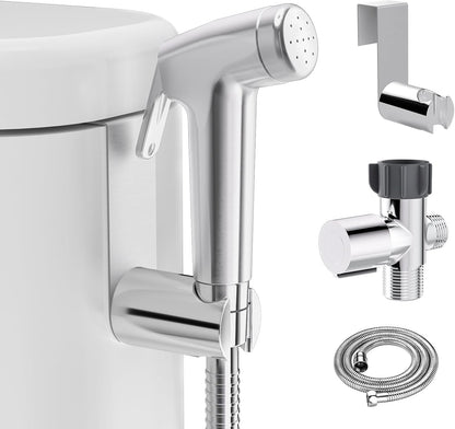 Handheld Bidet Sprayer for Toilet, Bidet Sprayer Kit with Stainless Steel Hose for Feminine Wash, Adjustable Water Pressure Handheld Sprayer for Cloth Diaper Wash (Chrome Silver)